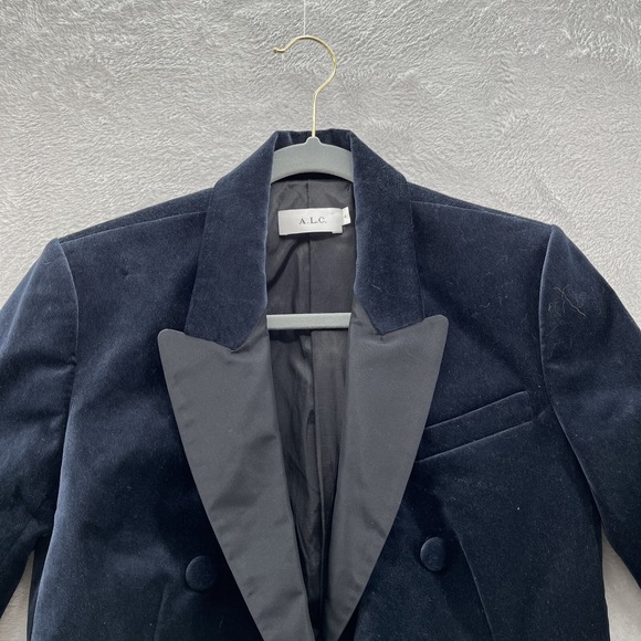 ALC Blazer Jacket Womens 4 Velvet Navy Blue Stanton Double Breasted Two Button - Picture 8 of 12